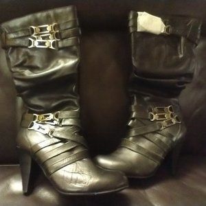 Two lips Vantage leather black boots heels size 8.5